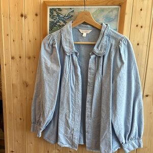 Scandi Chic Peter Pan Light Blue Button-Up Blouse